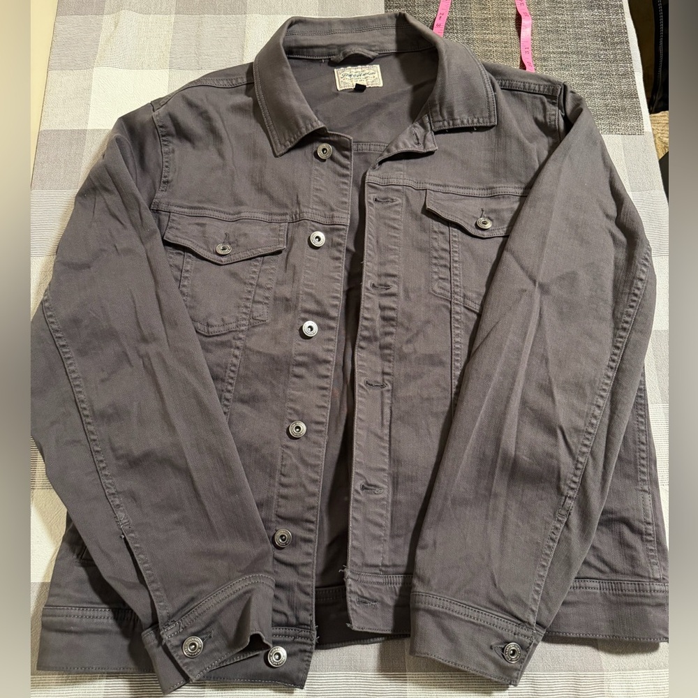 Flag And Anthem Men’s Grey Trucker Shirt Jacket Large L Cotton